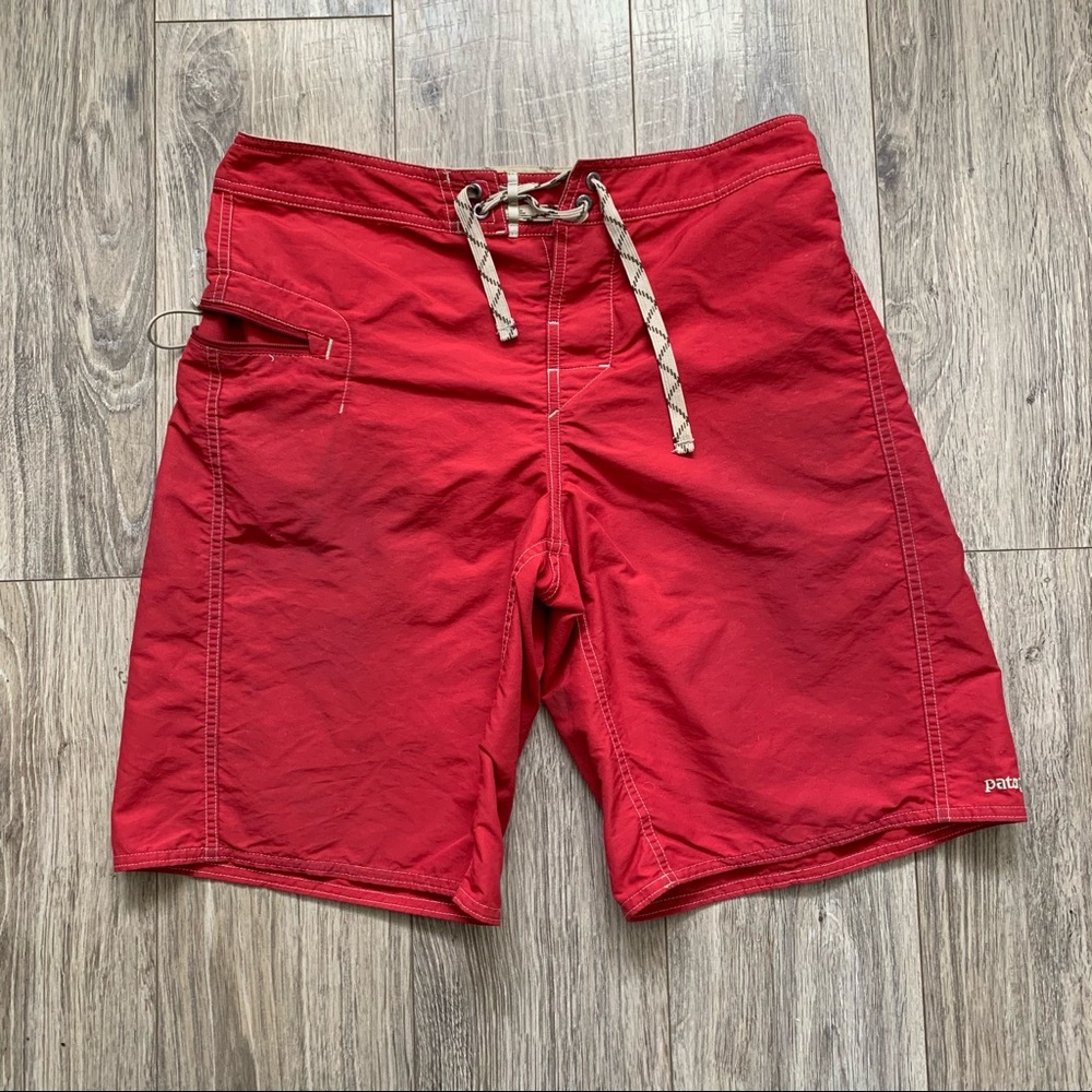 red Patagonia board shorts
